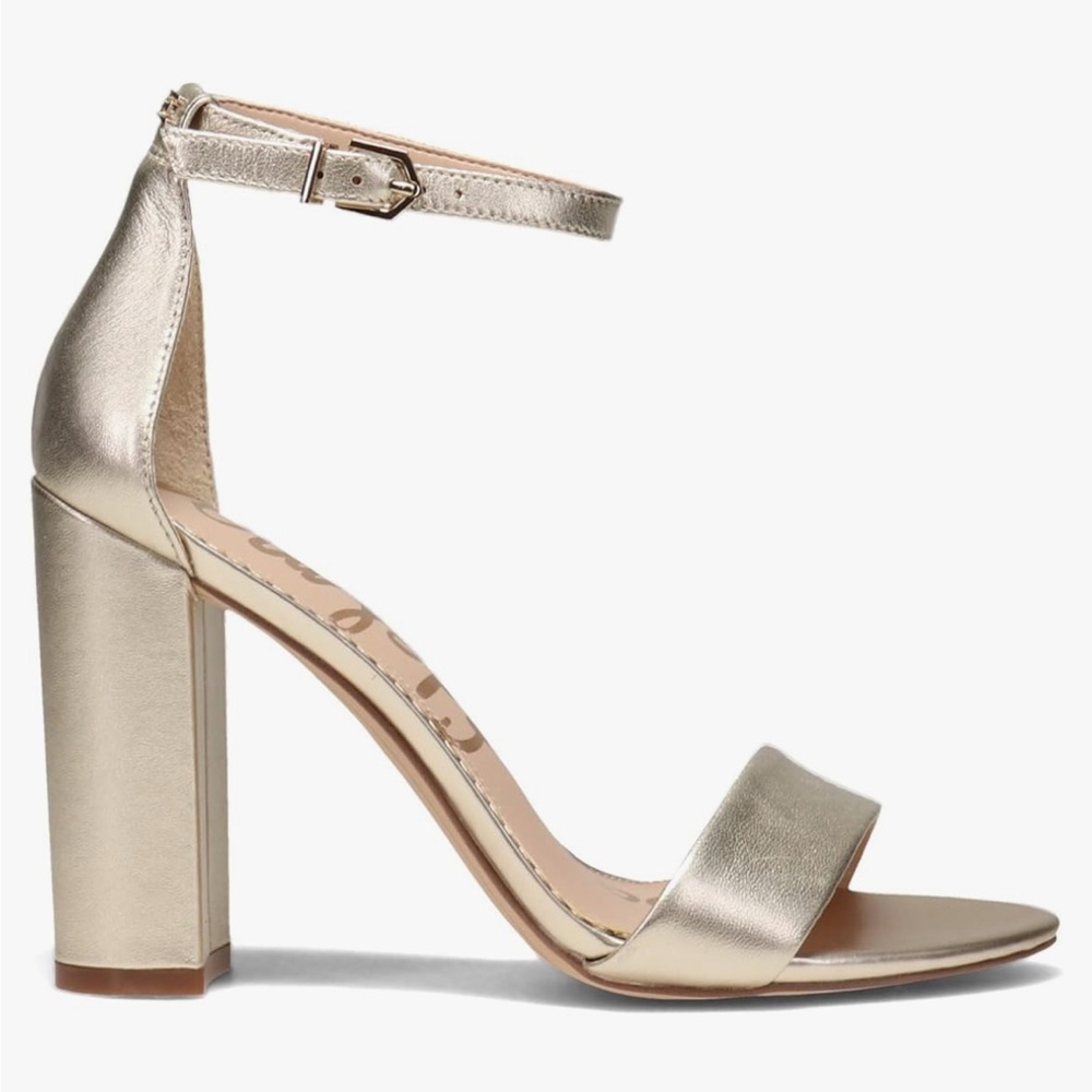 Light gold metallic leather heels